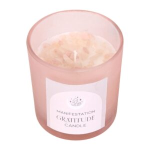 Manifestation Candles With Crystal Chips - Gratitude - Wild Rose Crystal With Rose Quartz