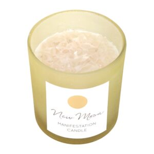 Manifestation Candles With Crystal Chips - New Moon - Wild Orange With Clear Quartz