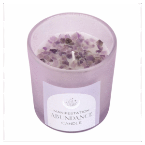 Manifestation Candles With Crystal Chips - Abundance - French Lavender With Amethyst Chips