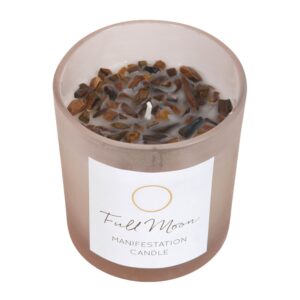 Manifestation Candles With Crystal Chips - Full Moon - Eucalyptus With Tigers Eye
