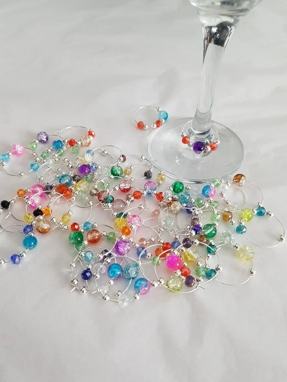 Set Of 6 Wine Glass Charms Crackle Glass Beads - Image 3