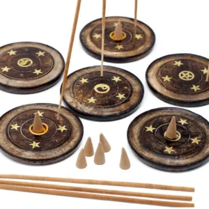 Ancient Wisdom 10cm Mango Wood Cone & Incense Disc Holder
