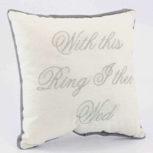 With this Ring I Thee Wed White and Silver Wedding Themed Ring Cushion
