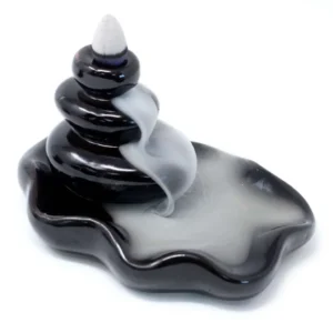 Ceramic Backflow Incense Burners - FREE BOX OF DHOOP CONES - Large Pebbles Into Pool - Backflow Incense Burner