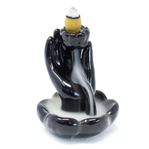 Ceramic Backflow Incense Burners - FREE BOX OF DHOOP CONES - Hand & Lotus Flower - Backflow Incense Burner